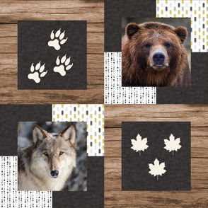 Canadian Wildlife Wholecloth Quilt Top  or Blanket with Wolf, Bear, Moose, Cougar