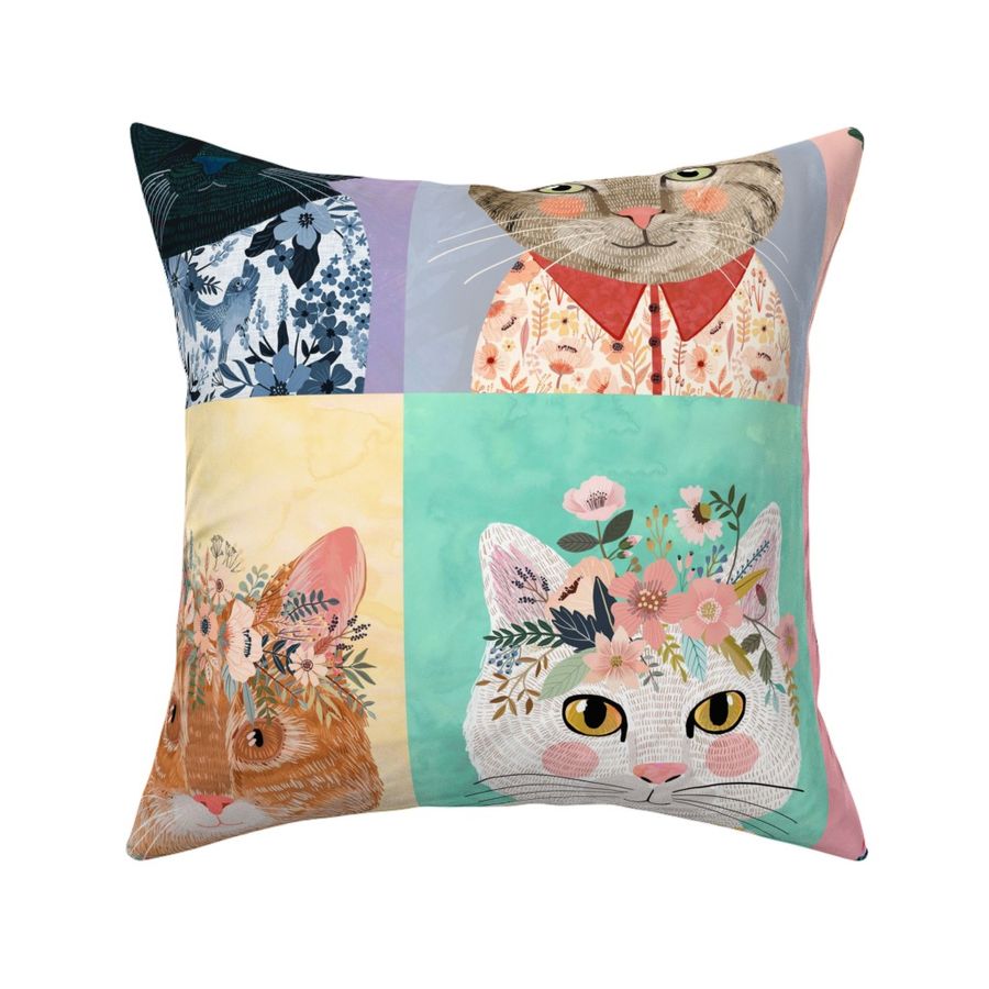 Vintage RAINBOW CAT PILLOWCASE*Sheet*Fabric*Craft*Print~Kitty*Stars*Violin