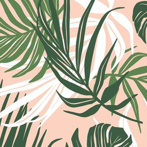 Hideaway - Tropical Palm Leaves Blush Pink Alternate Repeat Large Scale