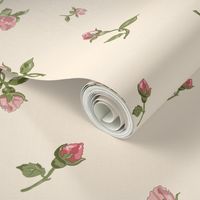 Scattered Vintage Rosebuds - cream, medium 