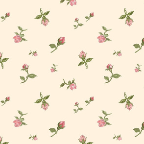 Scattered Vintage Rosebuds - cream, medium 