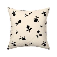 Scattered Vintage Rosebuds - black silhouettes on cream, large 