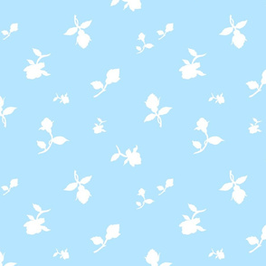 Scattered Vintage Rosebuds - White silhouettes on baby blue, large 