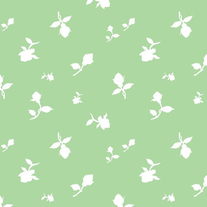 Scattered Vintage Rosebuds - White silhouettes on Mint Green, large 