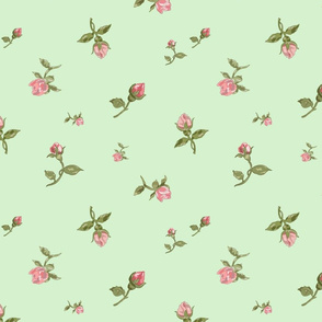 Scattered Vintage Rosebuds - mint green, large 