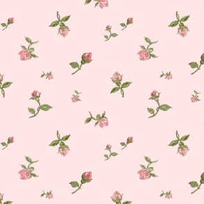 Scattered Vintage Rosebuds - Ballet pink, large 