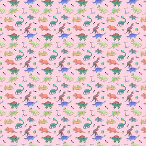 Colorful dinosaur pattern on pink background