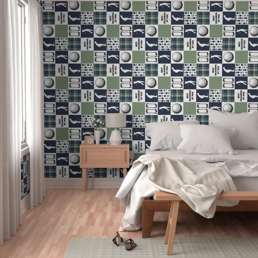 Golf//Best Grandpa By Par//Green&Blue  - Wholecloth Cheater Quilt - Rotated