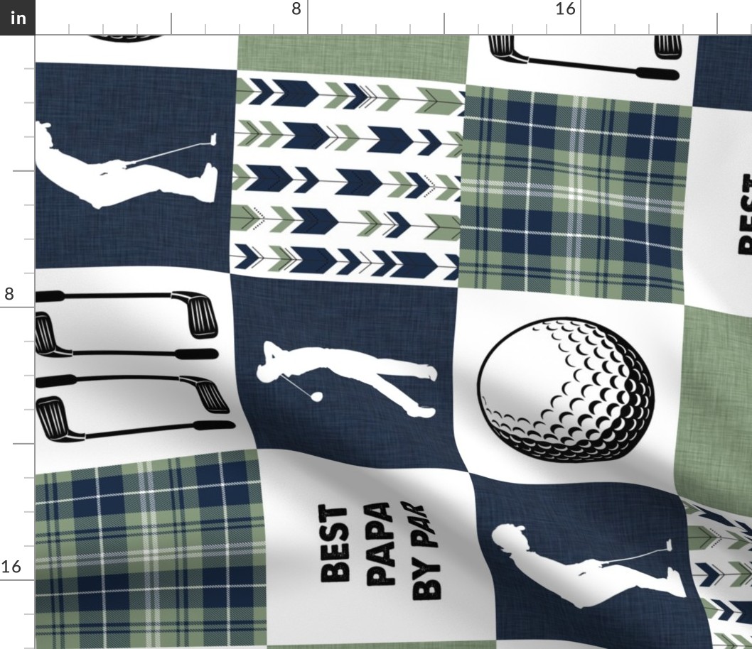 Golf//Best Papa By Par// Green&Blue - Wholecloth Cheater Quilt - Rotated