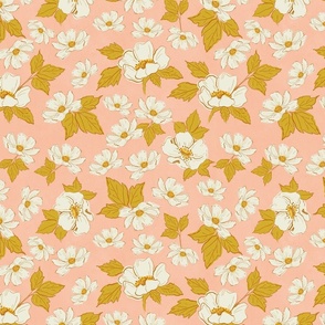 Sketchbook florals in pink cream and green, Farmhouse florals, cottage Florals © TerriConradDesigns
