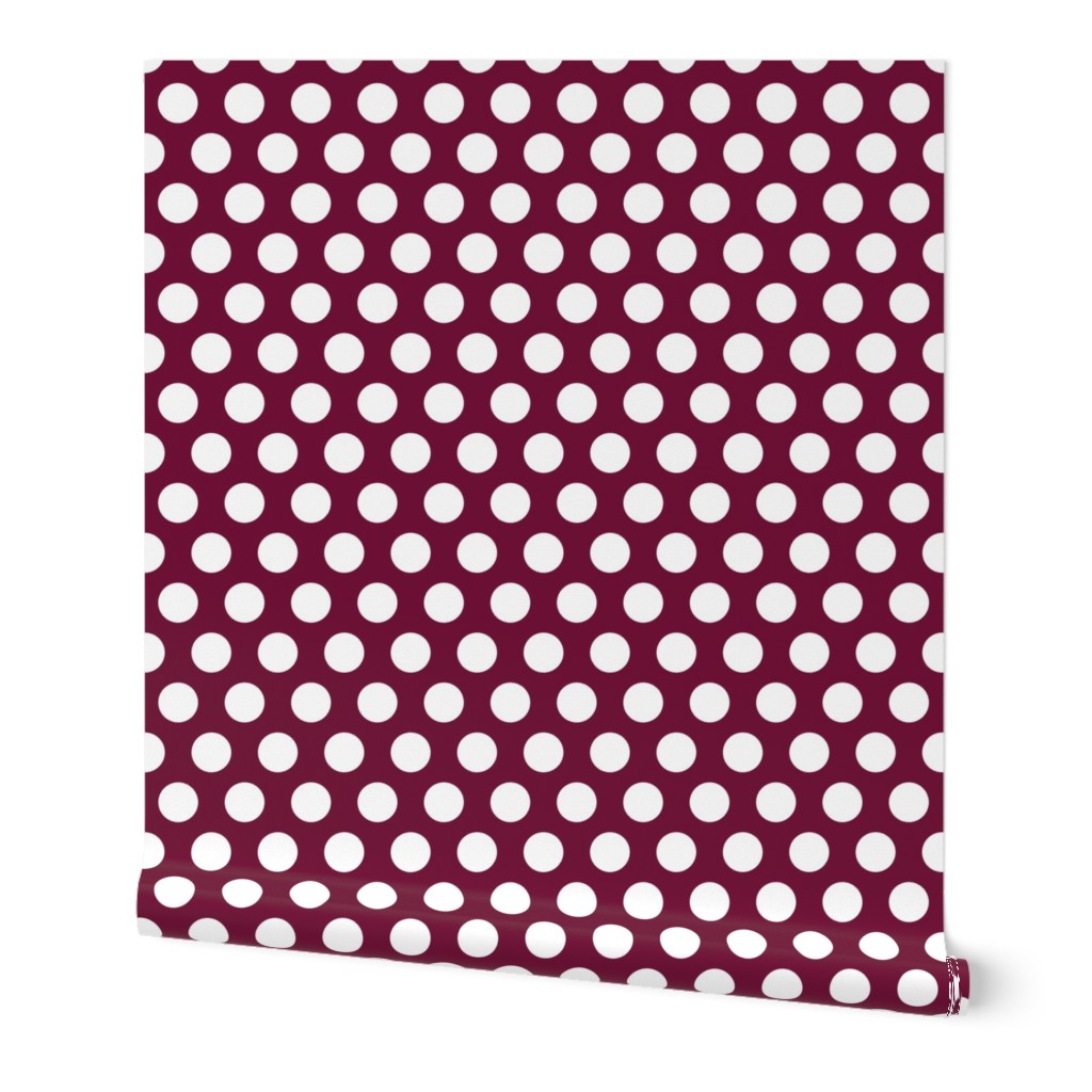 polka dots white on maroon