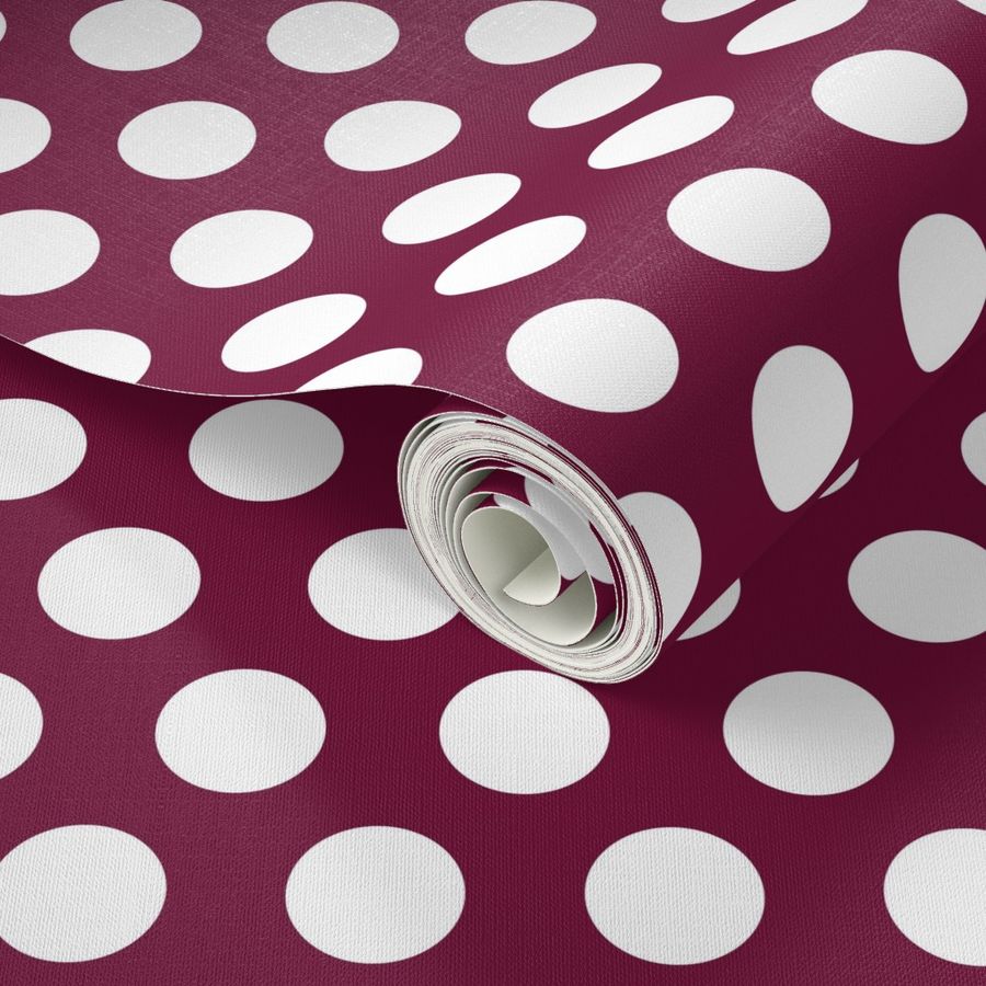 polka dots white on maroon