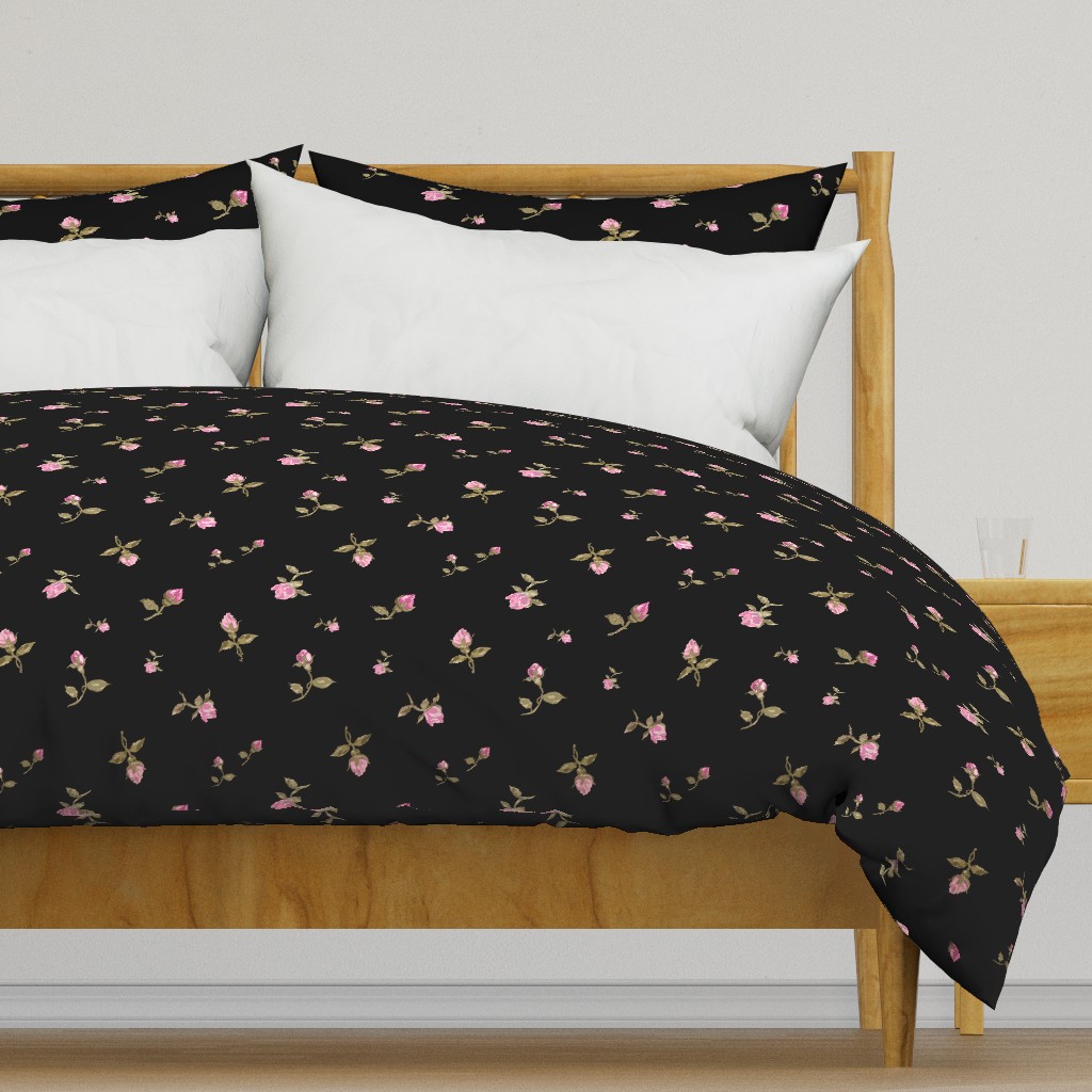 Scattered Vintage Rosebuds #4 - black, large 