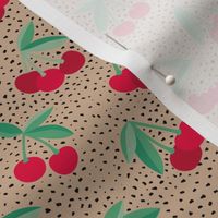 Little Cherry boho spots Latte - Fifties Vintage cherry design