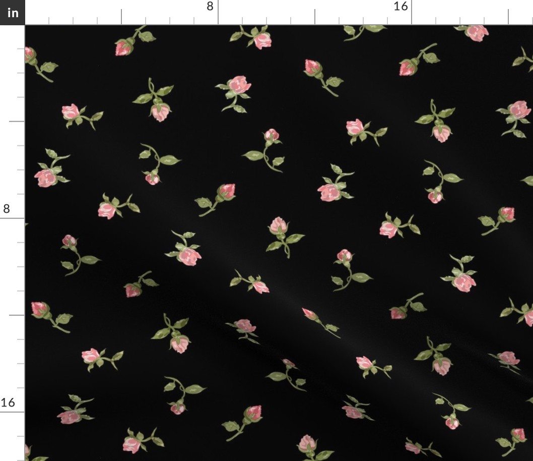 Floating Vintage Rosebuds #1 - black, large 