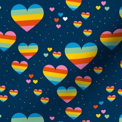 Rainbow love planets hearts confetti pride gay universe on navy blue