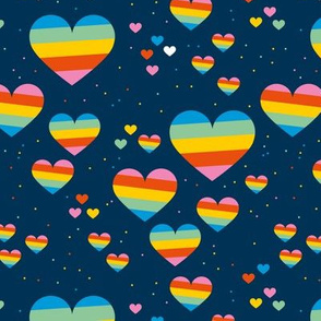 Rainbow love planets hearts confetti pride gay universe on navy blue