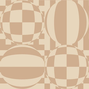 JP19 - Large - Contemporary Geometric Quatrefoil Cheater Quilt in Tones of Warm Beige and Eggshell
