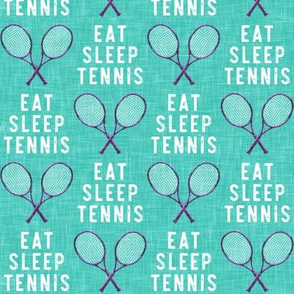 EAT SLEEP TENNIS - cross rackets - tennis - purple on teal - LAD20