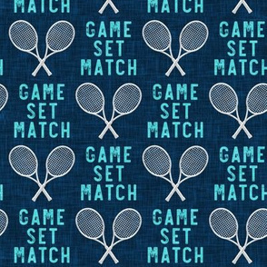 game set match - cross rackets - tennis - blue on dark blue  - LAD20