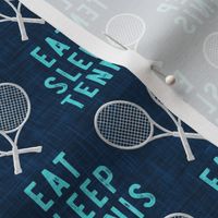 EAT SLEEP TENNIS - cross rackets - tennis - teal on dark blue - LAD20