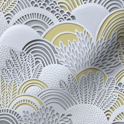 Paper Garden Medium- Floral Faux Texture- Paper Cut Napkins- Yellow and Gray Home Decor