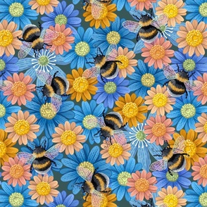 (Large)Bumblebees on Blue Flowers