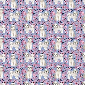 SMALL shih tzu dog fabric cherry blossom spring fabric - cute dog design - cerulean