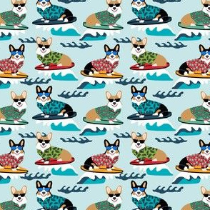 SMALL corgis surfing fabric tropical summer surf fabric