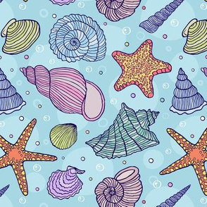 Beach Fabric, Summer Fabric, Sea Shell Fabric, Cute Summer Beach Fabric