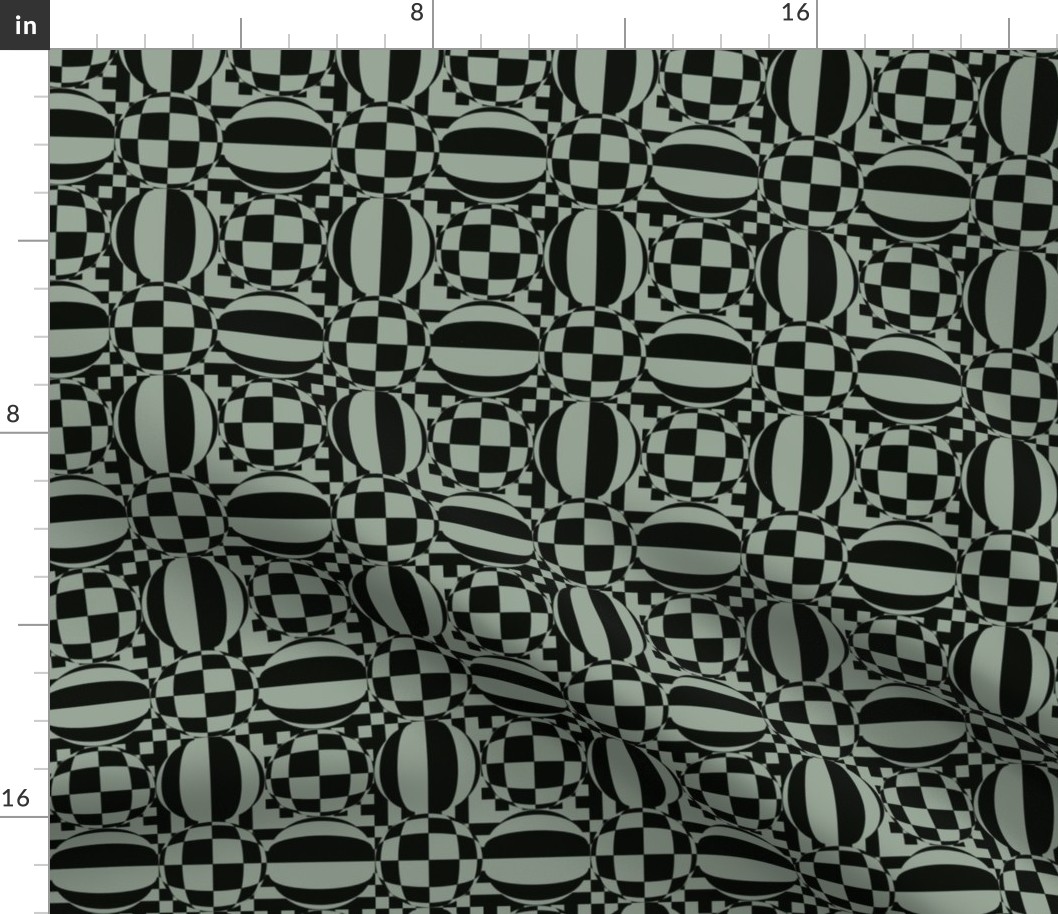 JP17  - Medium - Mod Geometric Quatrefoil Checks in Nearly Black Forest Green and Pastel Sage