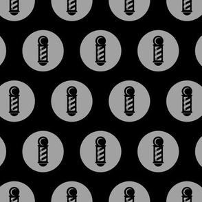Striped Barber Pole Icon Circles Salon & Barbershop Pattern in Gray with Black Background