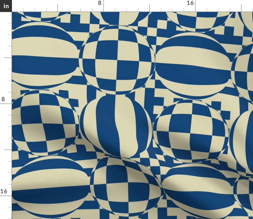 JP15 - Large - Mod Geometric Quatrefoil Cheater Quilt  in Dark Blue and Ecru