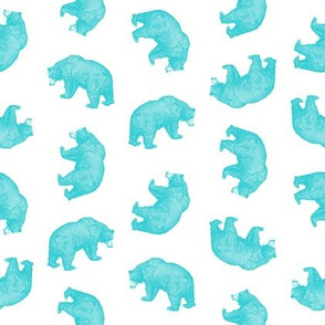 Antique Bears in Ocean Blue with White Background