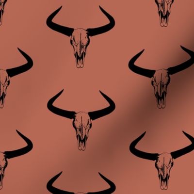 Western Bull Horns V2 in Black on Santa Fe Brown Background