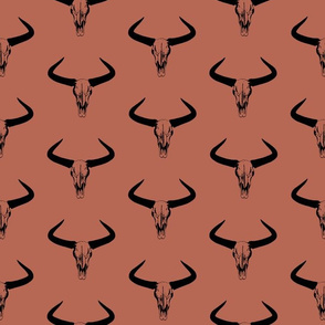 Western Bull Horns V2 in Black on Santa Fe Brown Background