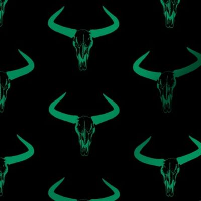Western Bull Horns V2 in Green with Black Background