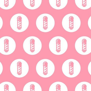 Striped Barber Pole Icon Circles Salon & Barbershop Pattern in White with Pink Background