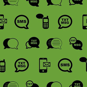 Fun Cell Phone Text Messaging Pattern in Black with Apple Green Background