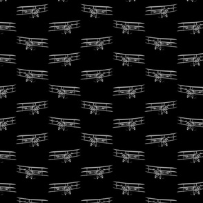 Antique Triplane Airplane Vintage Aviation Pattern in Gray with Black Background