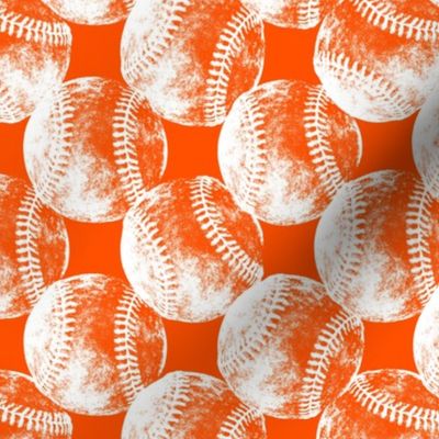 Vintage Baseballs in White with Hot Orange Background