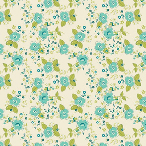 Ditsy Petite Floral Blue Green farmhouse cottage florals TerriConradDesigns