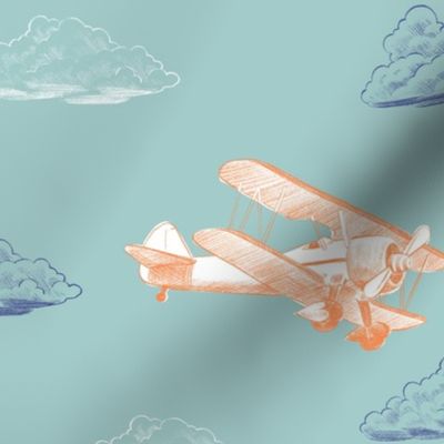 Teal and Orange Airplanes in the Clouds