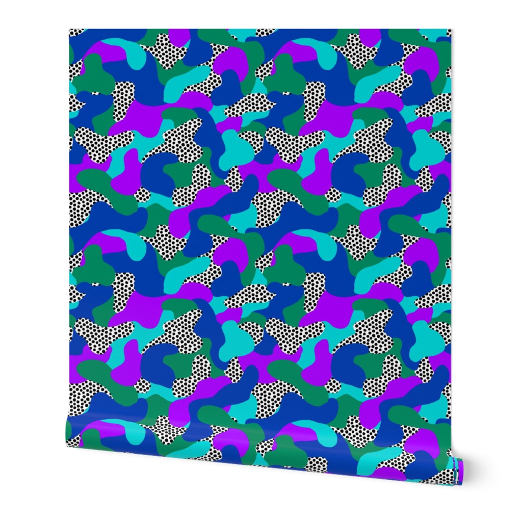 Art Camo with spots in purple, green and blue