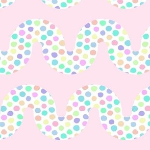 Polka dot pastel squiggles on pink