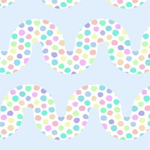 Polka dot pastel squiggles on blue