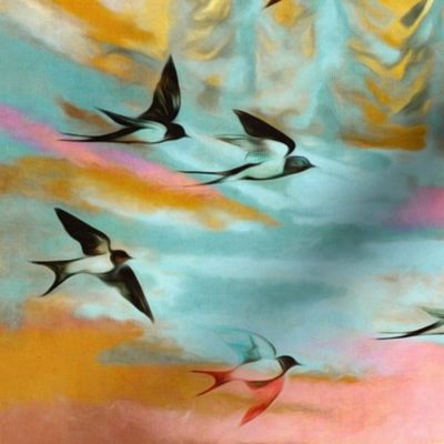 Abstract Landscape with Swallows at Sunset small