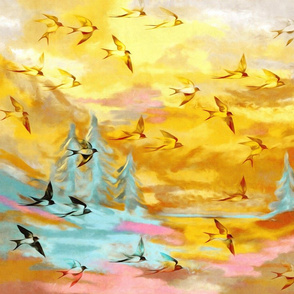 Abstract Landscape with Swallows at Sunset small