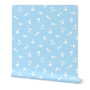 Floating Vintage Rosebuds - White silhouettes on baby blue, large 