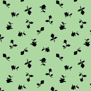 Floating Vintage Rosebuds - Black silhouettes on Mint Green, large 